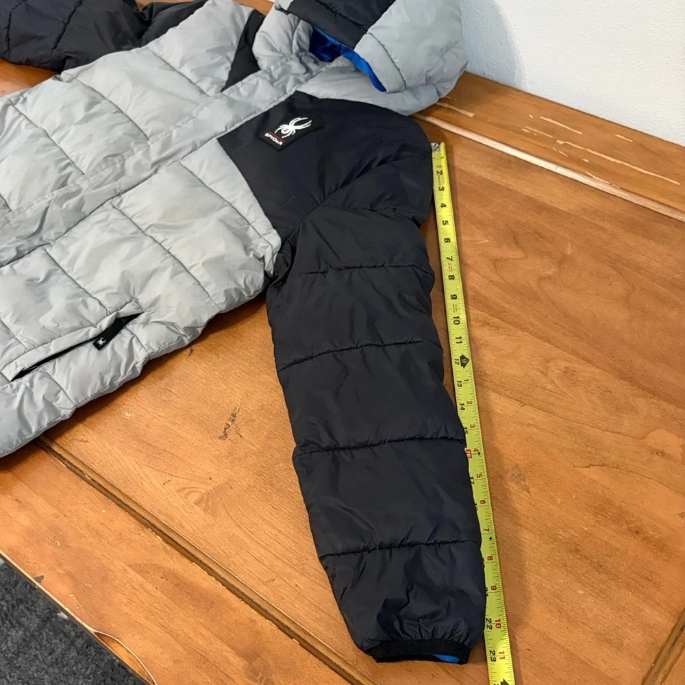 Spyder Silver and Black Hooded Puffer Jacket Size 16